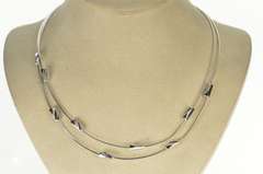 14K White Gold Layered Square Beaded Cocoon Statement Necklace