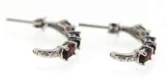 Sterling Silver Red Garnet Half hoop Earrings