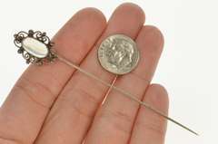 Sterling Silver Oval Moonstone Scroll Swirl Filigree Stick Pin