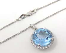 Powerful White Gold Blue Topaz w Diamond Necklace