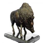 Wild Boar Bronze Sculpture on Marble Base Statue