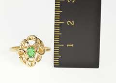 14K Yellow Gold Natural Emerald Solitaire Wavy Swirl Cocktail Ring