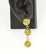 18K Yellow Gold Tiered Diamond Circle Dish Dangle Statement Earrings