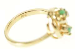 14K Yellow Gold Emerald Diamond Swirl Cluster Statement Ring
