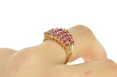 10K Yellow Gold Graduated Marquise Natural Ruby Statement Ring