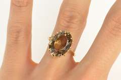 14K Yellow Gold Oval Smoky Quartz Retro Solitaire Cocktail Ring