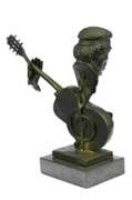 Abstract Man Playing Guitar Bronze Bust Sculpture on Marble Base