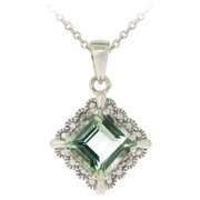 Sterling Silver 2.35ct Green Amethyst & Diamond Accent Diamond Shape Necklace