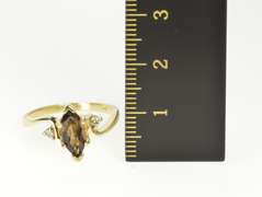 14K Yellow Gold Marquise Smoky Quartz Diamond Bypass Ring