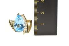 10K Yellow Gold Pear Blue Topaz Diamond Geometric Statement Ring