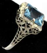 Antique Style Blue Topaz Ring, 14KT