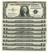 6 1935 & 3 1957 Series $1 Silver Certificates. AU/CU