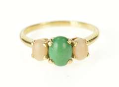 14K Yellow Gold Oval Turquoise Coral Retro Statement Ring