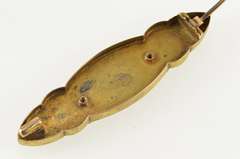 14K Yellow Gold Ornate Jasper Inset Milgrain Decorative Bar Pin/Brooch