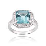 Sterling Silver 6.2ct Blue Topaz & CZ Square Ring