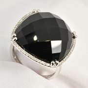 Stylish Black Agate and Diamond Ring in 14K WG