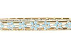14K Yellow Gold Art Deco Blue Enamel Daisy Flower Bar Pin/Brooch