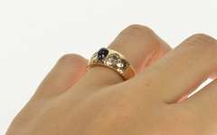 14K Yellow Gold Oval Sapphire CZ Accent Hammered Pattern Ring
