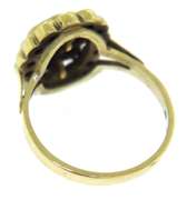 Beautiful Yellow Gold Garnet Scalloped Halo Ring