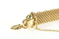 14K Yellow Gold Retro 1960's Pearl Mesh Chain Statement Bracelet