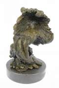 Bear Head Bust with Fish Bronze Sculpture