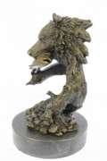Bear Head Bust with Fish Bronze Sculpture