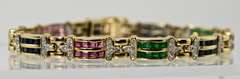 Colorful 14K Emerald, Sapphire, Ruby and Diamond  Bracelet