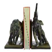 Pair of Elephant Bookends Bronze Sculpture