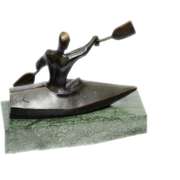 Canoeing Trophy Bronze Sculpture on Marble Base Figure