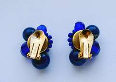 Vintage Signed Lapis Lazuli Clip Earrings by Carnegie