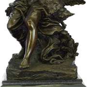 Woman and Swan Bronze Statue on Marble Base Sculpture