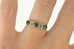 14K Yellow Gold Emerald Diamond Victorian Wedding Band Ring