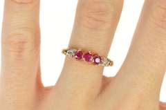 10K Yellow Gold Natural Ruby Baguette Diamond Wedding Band Ring