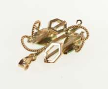 14K Yellow Gold Pear Jade Retro Geometric Statement Pendant