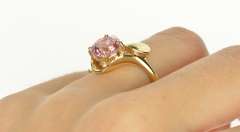 14K Yellow Gold Round Pink Topaz Solitaire Wavy Statement Ring