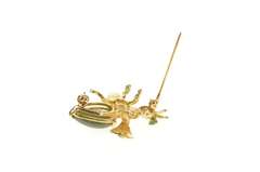14K Yellow Gold Pear Nephrite Emerald Fly Bug Insect Retro Pin/Brooch
