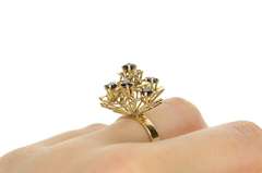 18K Yellow Gold Retro Geometric Bar Sapphire Cocktail Ring