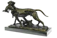 Gun Dog Retriever Rabbit Trophy Bronze Statue