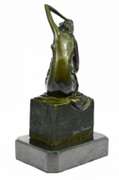 Sitting Woman Bronze Statue Marble Base