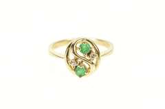 14K Yellow Gold Emerald Diamond Swirl Cluster Statement Ring