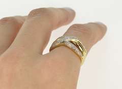 14K Yellow Gold Pave Diamond Encrusted Tiered Criss Cross Ring