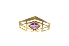 10K Yellow Gold Amethyst Inset Victorian Ornate Geometric Pin/Brooch