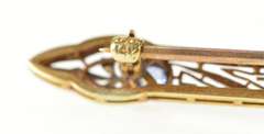 14K Yellow Gold Art Deco Filigree Iolite Seed Pearl Bar Pin/Brooch