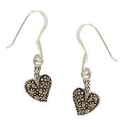 Sterling Silver Marcasite Heart Shaped Dangle Earrings