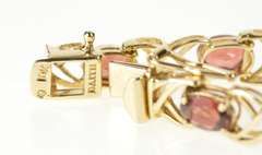 10K Yellow Gold Oval Garnet Criss Cross X Link Tennis Bracelet