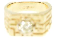 14K Yellow Gold 0.75 Ct Diamond Men's Geometric Statement Ring