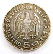 1936 German 5 Mark Silver Coin