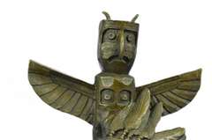 Indian Warrior with Totem Pole Bird Bronze Sculpture