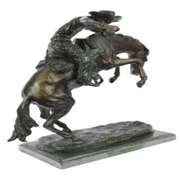 A Cowboy on Horse Woolly Chaps Bronze Sculpture