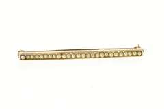 10K Yellow Gold Victorian Seed Pearl Inset Ornate Bar Pin/Brooch